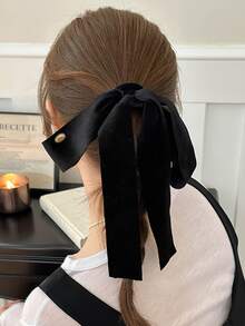 1 pieza Nuevo accesorio para el cabello tipo celebrity de cinta negra extra larga, accesorio para el cabello con lazo retro - Negro - Ver 9