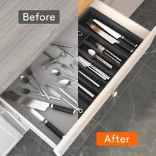 1 pieza Organizador de cubiertos ajustable de plata - Bandeja de utensilios expandible para la cocina, adecuado para almacenar cucharas, tenedores, cuchillos y espátulas en el cajón - Multicolor - Ver 8