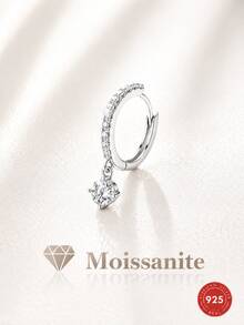 1 đôi bông tai kẹp hình bầu dục mạ vàng 18K, khảm đá Moissanite bằng bạc Sterling 925, thích hợp cho nữ giới đeo hàng ngày, dự đám cưới, tiệc tùng, quà tặng đính hôn. - Bạc - Xem 1