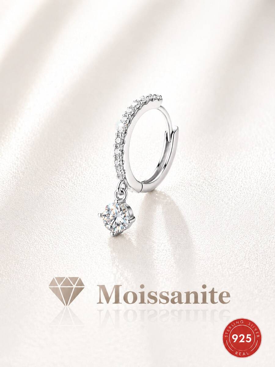 1 đôi bông tai kẹp hình bầu dục mạ vàng 18K, khảm đá Moissanite bằng bạc Sterling 925, thích hợp cho nữ giới đeo hàng ngày, dự đám cưới, tiệc tùng, quà tặng đính hôn. - Bạc - Xem 1