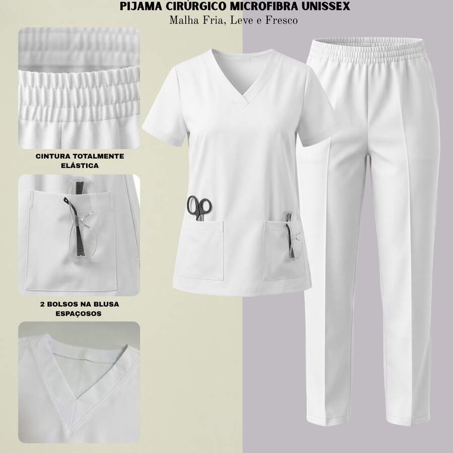 Unisex Scrub Set Surgical Uniform Pajamas Cool Mesh - 白色 - 查看 1