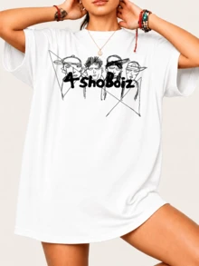 Hip-Hop T-Shirt 4 SSShoBoiz Hand-Drawn Design With 4 Characters, 100% Cotton, Unisex - White - View 6