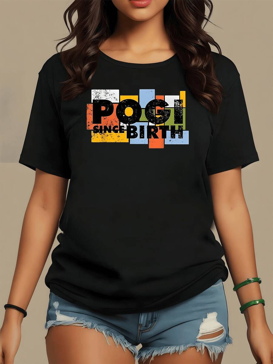 Vibrant Color Blocks Symbolizing Confidence And Joy Reveal A Positive Message Celebrating Self-Esteem And Authenticity. Women's T-Shirt With A Modern Casual Print For Everyday Wear. - 黑色 - 查看 1
