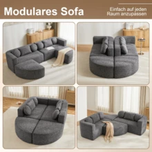 Modular Sofa Bed With Sleeping Function, Fully Compressed Cloud Sofa, Chenille, No Assembly Required, Black, W292 X D165 X H68 Cm - Black - View 4