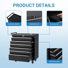 Tool Chest With Wheels For 6 Drawers, Tool Box With Wheels, Portable Tool Cabinet Organizer With Locking System And Drawer Liners - A - 查看 2