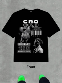 T-Shirt Urban e Autentica 'C.R.O' Fear - Stile Casual Semplice con Grafica, 100% Cotone Puro - Maglietta Morbida e Confortevole a Collo Tondo e Maniche Corte con Stampa Audace del Ritratto, Top Streetwear per Tutte le Stagioni, Abbigliamento Casual da Strada| Maglietta a Collo Tondo| Camicia di cotone - nero - Visualizzare 1