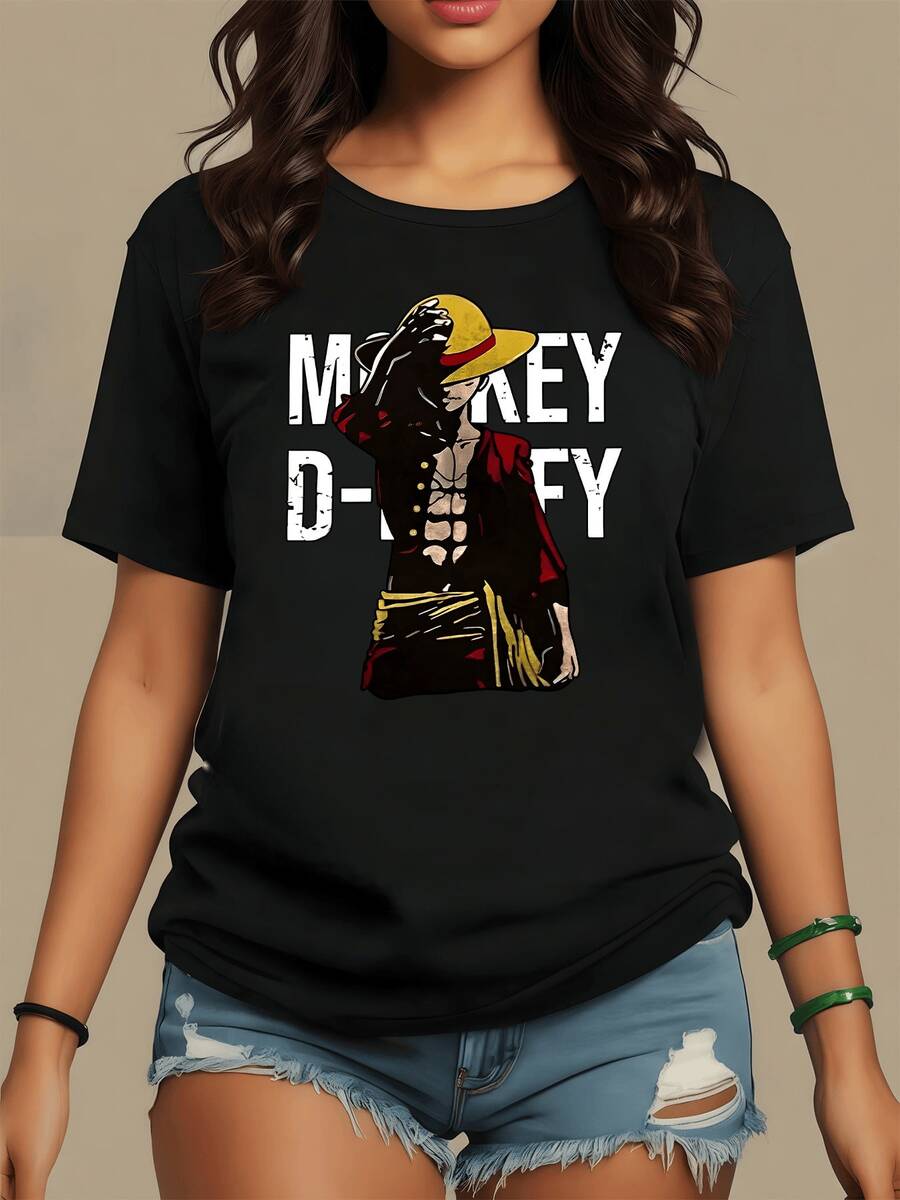 Figura colorida de un aventurero con sombrero amarillo que representa la valentía y libertad del espíritu viajero ideal para quienes buscan expresar fuerza interior y actitud positiva camiseta de mujer casual moderna - Negro - Ver 1