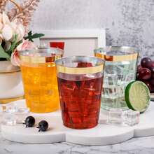 10pcs Gold-Color Cups, 6.76oz Transparent Cups With Gold Rim, Gold Beer Mugs, Durable Party Cups, Premium Gold-Edged Cups, Ideal For Weddings And Parties - View 5