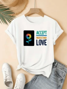 Flor multicolor que simboliza la aceptación comprensión y amor transmitiendo energía positiva y respeto hacia la diversidad camiseta de mujer moderna cómoda para uso diario - Blanco - Ver 8