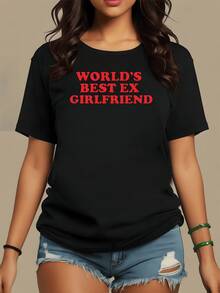 Frase divertida que expresa confianza después de una ruptura con letras rojas llamativas en el pecho ideal para mujeres con humor y actitud camiseta de mujer casual moderna y cómoda para uso diario - Negro - Ver 8