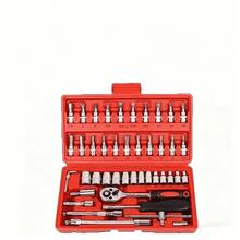 Bộ dụng cụ 46 món, bao gồm đầu tuýp, cờ lê, đầu khẩu tháo nhanh, cỡ nhỏ/vừa/lớn, cần siết, tua vít, bộ dụng cụ sửa chữa ô tô. - Nhiều màu - Xem 8