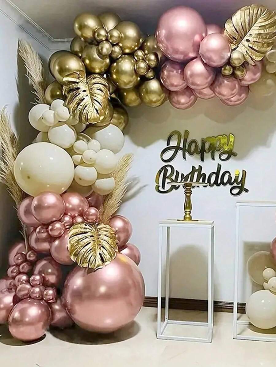 124pcs/Set Rose Gold & Gold Metal Latex Balloon Arch Kit, Suitable For Birthday, Wedding, Valentine's Day Party Decoration