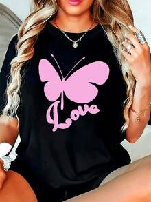 Ropa de mujer de talla grande, camiseta de talla extra grande para el Día de San Valentín - Top casual de moda con cuello redondo elástico, estampado de corazones en negro y rosa, esencial para el uso diario y el Día de San Valentín - Lavable a máquina, adecuada para todas las estaciones, ropa de moda de temporada, atuendo festivo, diseño innovador, ajuste cómodo, tela suave, top de manga corta, una excelente opción de compra para amantes de la moda. - Negro - Ver 7