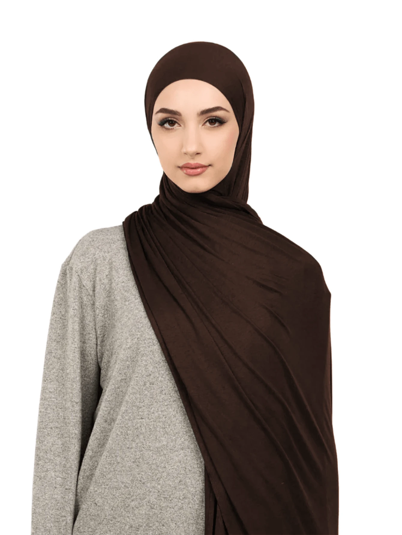 1pc Plus Size Soft Casual Solid Color Knit Muslim Headscarf Scarf For Women - Coffee Brown - View 1