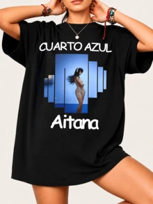 AitanaS Cuarto Azul Fan T-Shirt With Sound Wave And Iconic Portrait, 100% Cotton, Unisex - Black - View 6