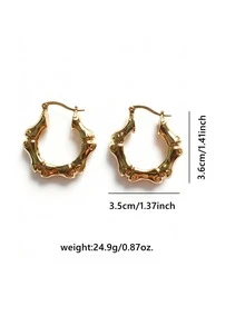 1 Pair Heavy Bamboo Hoop Earrings For Women,Vintage Fashion Geometric Hoops Earring Jewelry Gift For Birthday, Anniversary,Banquet - Bamboo Earrings - View 4