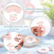 50pcs Paper Diamond Ring Decorations With Wine Glass Tags, Suitable For Wedding, Restaurant And Birthday Party Decor - Multiple Styles - View 3