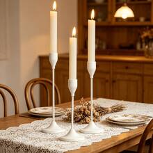 White Minimalist Metal Candle Holder 3 Pieces Set, Modern Luxury Dining Table Decor - Simple - View 5