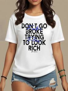 Frase motivadora que invita a valorar la autenticidad sobre las apariencias recordando que la verdadera riqueza está en la confianza y no en lo material camiseta de mujer casual moderna para uso diario - Blanco - Ver 8