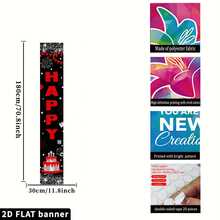 Fondo de banner de fiesta de cumpleaños en 2D, decoración de puerta con tema de cumpleaños, fondo negro con prominente texto rojo "Feliz Cumpleaños", incluye pastel, fuegos artificiales, estrellas, caja de regalo, banderines, hecho de material de poliéster, sin fuente de alimentación requerida - 1PC - Ver 7
