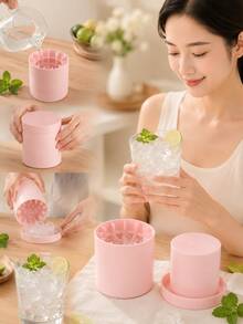 1 Pink Silicone Ice Mold, Portable Ice Maker, Reusable Silicone Ice Bucket, Easy To Release Ice Grid With Leak Proof Cover, Stackable Design, Suitable For Home, Bar, Club, Camping - Multicolor - View 3
