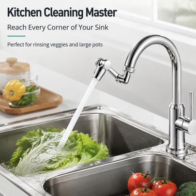 1pc 1080° Rotating Faucet Extender With Splash Guard ,Drinking Water, Includes Installation Tools For Kitchen, Bathroom, Toilet - Multifunctional Water Flow | Stylish Design | High-Quality Fixture. Suitable For Home Bathroom And Kitchen Faucet Installation, Water-Saving Bathroom/Kitchen Faucet Accessory, Bathroom Vanity Decoration, Swivel Faucet, Rotatable, Bathroom Sink, Extended Spout, Anti-Splash Gargle,Daily Necessities, Bathroom Supplies, Sink Accessories, Home Living, Back To School, Autumn/Winter Style, Holiday Party Decor, Valentine's Day, Thanksgiving, New Year Gift, Gift For Her
