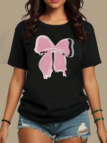 Lazo rosa grande con trazos suaves que simboliza ternura y esperanza expresando un sentimiento delicado y optimista ideal para transmitir feminidad y alegría camiseta de mujer casual moderna para uso diario - Negro - Ver 8