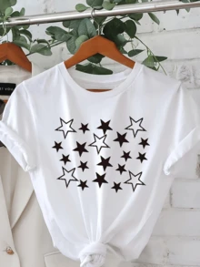 Grouped Stars Representing Dreams That Shine Together Symbolizing Hope, Harmony, And Celestial Energy In Every Detail. A Modern, Comfortable, And Perfect White Women's T-Shirt For Everyday Wear. - 白色 - 查看 1