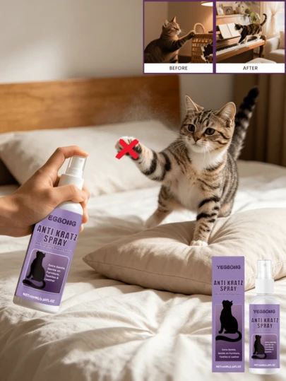 猫抓防抓喷雾，行为引导家具保护，适用于多宠家庭，温和配方。这款喷雾专为养猫家庭设计，采用植物萃取精华，气味温和不刺激。只需在沙发、窗帘和其他表面轻轻喷洒，即可有效防止猫抓。