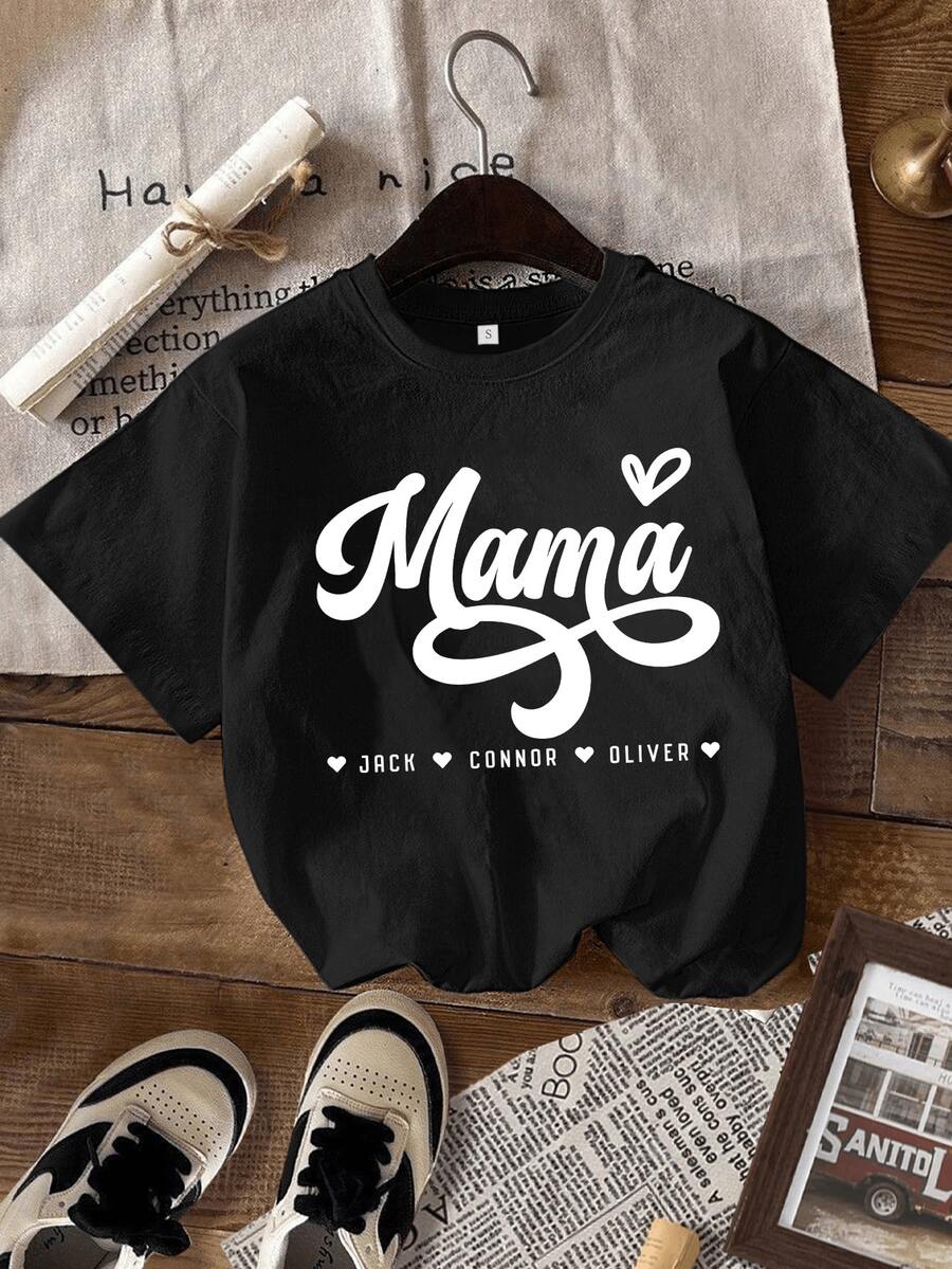 Camiseta manga corta cuello redondo 100% algodón, estampado trendy, tejido ligero y ventilado, estilo moda casual, apta para vida diaria, salidas informales y citas en primavera, verano y otoño - Negro - Ver 1