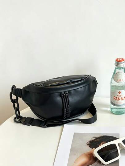 Classic Large Capacity Casual Solid Color PU Waterproof Fabric Backpack, Featuring Distinctive Shoulder Straps, Edge Pockets, And Diagonal Chest Pocket, Suitable For Travel, Sports, Shopping And Outdoor Activities.