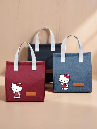 SANRIO 1个Hello Kitty印花保温午餐包 - 1个带提手的保温午餐袋，防漏可水洗，色彩鲜艳的卡通图案 - 非常适合上学、办公或野餐，聚酯纤维内衬，拉链封口，趣味十足的设计