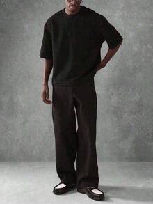 Oversized Boxy Cut Short Sleeve Jersey T Shirt Casual Crop Fit Streetwear Modern Minimalist All Season Essential Top-Vintage Cotton T-Shirt-K88 Unisex - 黑色 - 查看 1