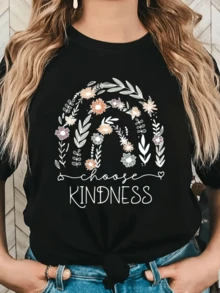 Floral Arch Filled With Multicolored Leaves And Flowers Symbolizing Kindness And Harmony Among People, Inviting Us To Cultivate Empathy Every Day. Comfortable, Casual, And Modern Women's T-Shirt - 黑色 - 查看 8