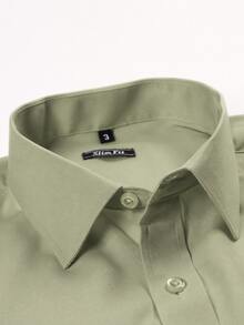 Rand paul Men's Long-Sleeved Spandex Dress Shirt - 軍綠色 - 查看 4