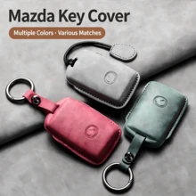 适用于CX5/CX4/6 Atenza/CX50的高品质PU皮革钥匙扣套，时尚奢华，带金属环，多种颜色可选（红、灰、绿） - 钥匙收纳器，防刮擦汽车钥匙链，易于安装 - 彩色 - 查看 12