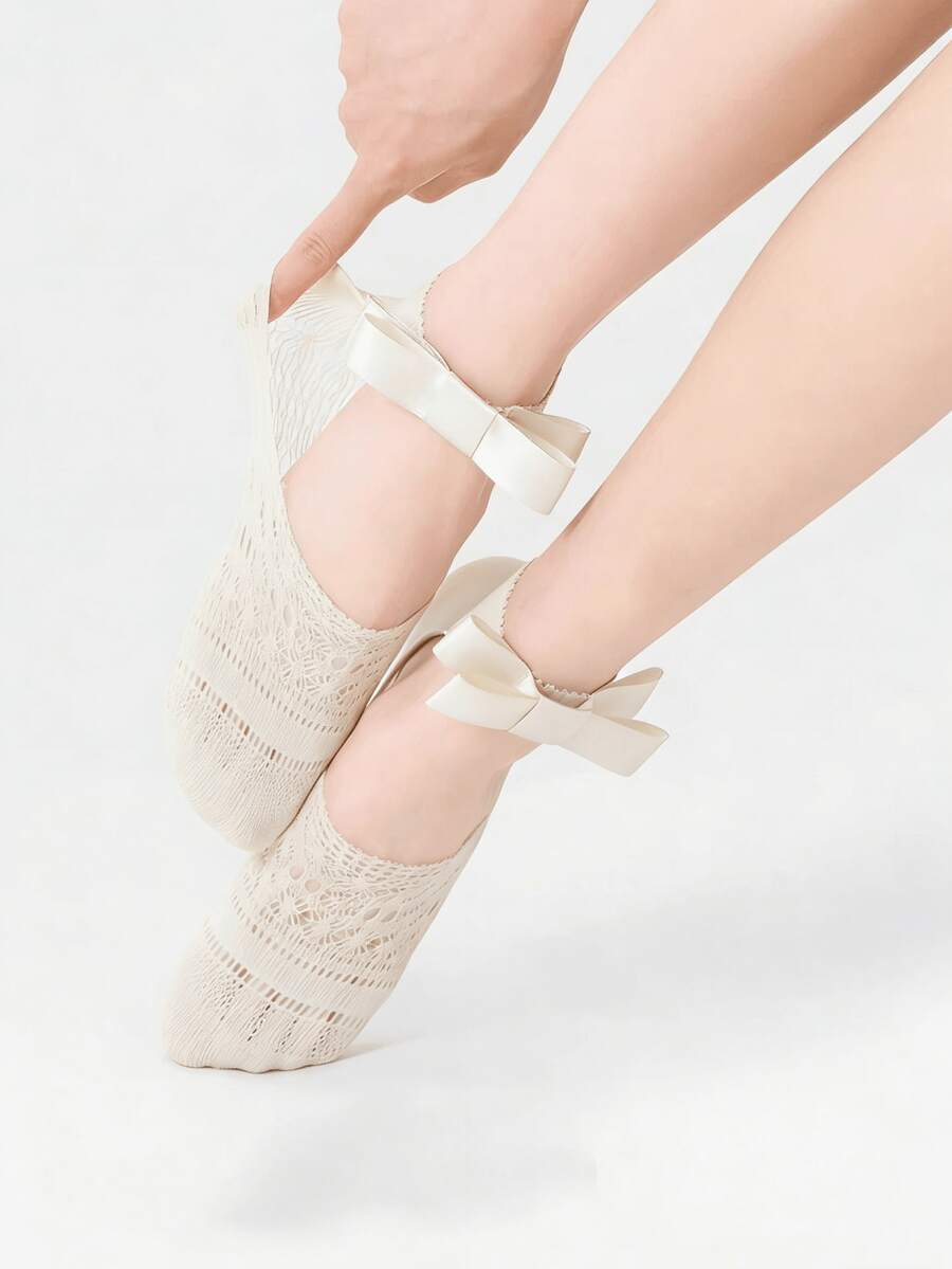 1/2 đôi tất mỏng nhẹ, dễ thương, kiểu dáng ballet với nơ thắt cổ, đa năng, lót trong không lộ cổ chân, thích hợp cho mùa xuân và mùa hè. - Nhiều màu - Xem 1