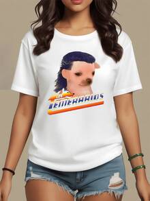 Figura colorida con letras brillantes que evocan energía y movimiento con un rostro difuminado que simboliza el poder de la individualidad y la conexión entre fuerza y estilo moderno camiseta de mujer casual cómoda para uso diario - Blanco - Ver 8