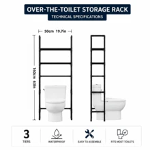 Over The Toilet Storage,3-Tier Over The Toilet Storage,Bathroom Storage Rack, Waterproof And Easy To Clean, Suitable For Most Toilets, Space-Saving, And Easy To Assemble. - Black - View 11