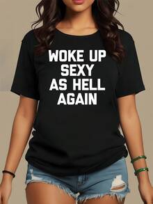 Texto divertido que expresa confianza y actitud positiva al despertar transmitiendo  con energía moderna y un toque de humor ideal para mujeres que aman verse bien camiseta de mujer casual cómoda para uso diario - Negro - Ver 8