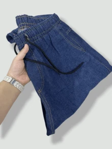 Men's Dark Blue Cargo Jeans Without Elastane, With Drawstring Waist And Side Pockets - C/03 - 查看 5