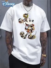 (Disney Licensed T Shirts)Disney Mickey Mouse Collage Art Graphic Tee Men's Oversized Crew Neck Short Sleeve T-Shirt, Casual Streetwear With Mickey Silhouette Filled With Vintage Mickey Prints, Retro Disney Collage Loose Fit Casual Top, Mens Clothes, Men, Ropa De Hombre, Summer Clothes, Men Shirts, Graphic Tees, Disney Outfits Men, Graphic Tees, Camisetas Para Hombre, Camisas Para Hombre, Summer Outfits For Men, Father's Day Gift, Perfect Gift For Family And Friends, Which Are Necessary For Birthday Parties, Disney Shirts, Mens Clothes, Summer Clothes, Officially Licensed Disney T-Shirts, Disney Men's And Women's Spring/Summer Fashion Casual Short-Sleeve T-Shirts, Disney Top - White - View 1