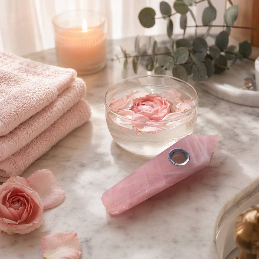 Juego de decoración de pipa con cuarzo rosa hecho a mano - A - Ver 1