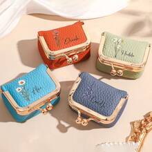Customized Birthday Flower Mini Jewelry Box And Coin Purse, Personalized Name Small Travel Storage Box, Custom Vegan Leather Multifunctional Storage, Multi-Purpose Metal Clasp Box, Can Store Rings, Earrings, Necklaces, Coins, Cash, Cards, And Mini Lipstick, Cute Compact Commemorative Bag With Secure Metal Frame - Lock Jewelry Box - View 4