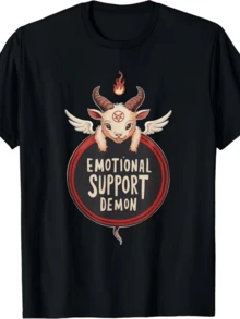 Figura de cabra con cuernos y alas que simboliza fuerza interior y apoyo emocional rodeada de fuego espiritual camiseta de mujer moderna y cómoda ideal para expresar confianza y energía positiva - Negro - Ver 8