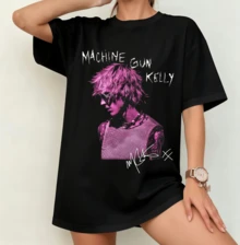 Machine GK Pink Portrait Signature T-Shirt | Gender-Neutral Oversized Rock Concert Shirt Black - Black - View 7