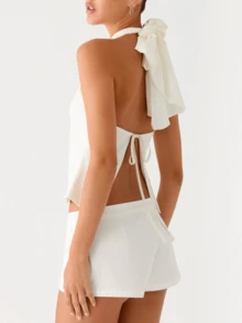 Women's Summer Halter Tank Tops Sleeveless Backless Bow Tie Up Cropped Vest Slim Fit Casual Streetwear Party Going Out Tops - White - View 4