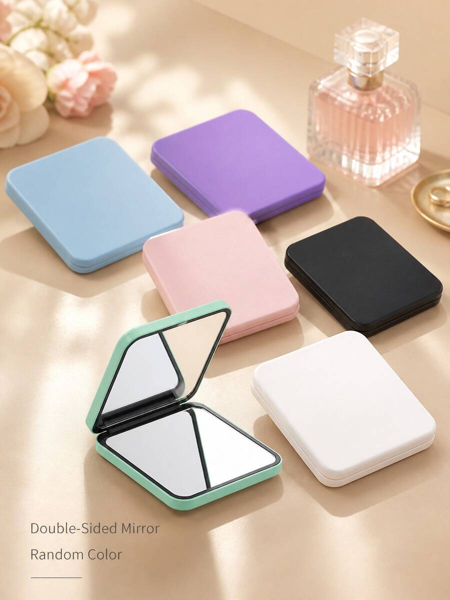 5pcs Portable Folding Makeup Mirror Set, 2.95 X 2.36in Double-Sided Compact Pocket Mirrors For Purse, Travel, Office, Lipstick Checks And Daily Makeup Touch-Ups - Random Color - View 1