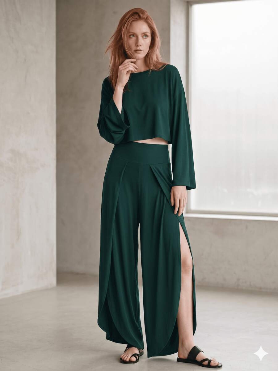 Conjunto Falda Pantalon Comodo Elegante y Sexy Ideal para Dias De Oficina o Dias Casuales - Agua verde azul - Ver 1
