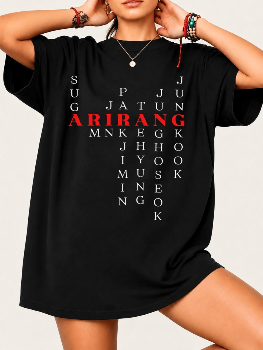 BTSS T-Shirt For ARMY With Member Names And ASrirang, 100% Cotton, Unisex - Black - View 1